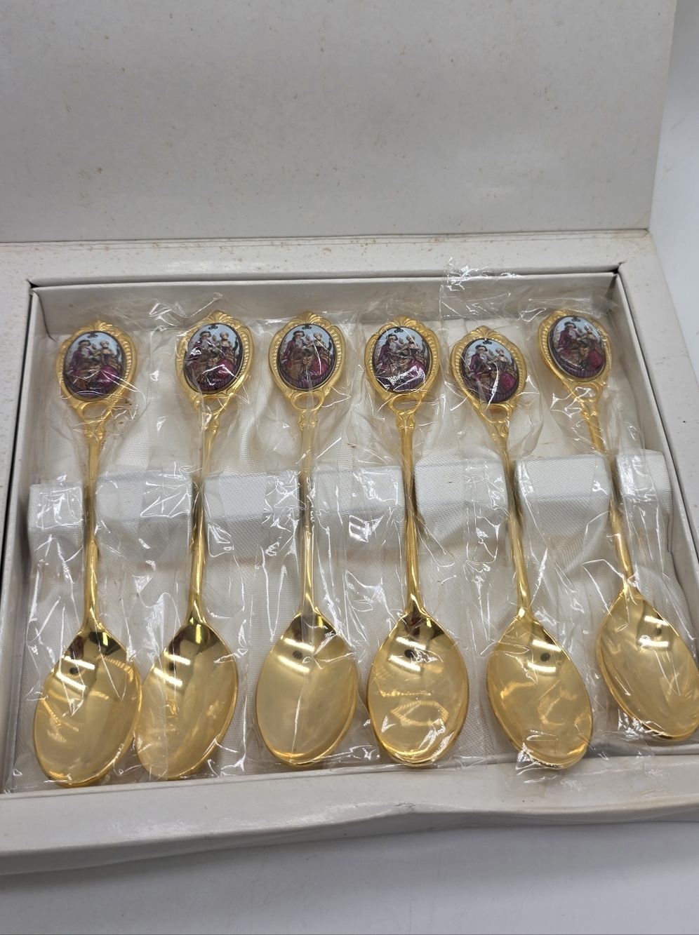 Gold Plated Demi Dessert Vintage Flatware Set  Collection of 6 Spoons
